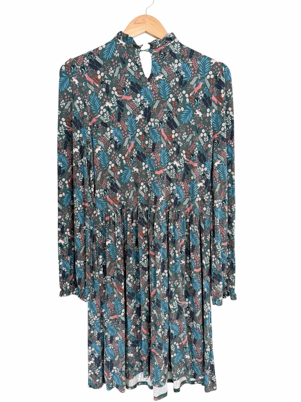 BODEN Woodland Frolic Green Floral Fox Bunny Print Long Sleeve Dress Sz 10 - Picture 10 of 10